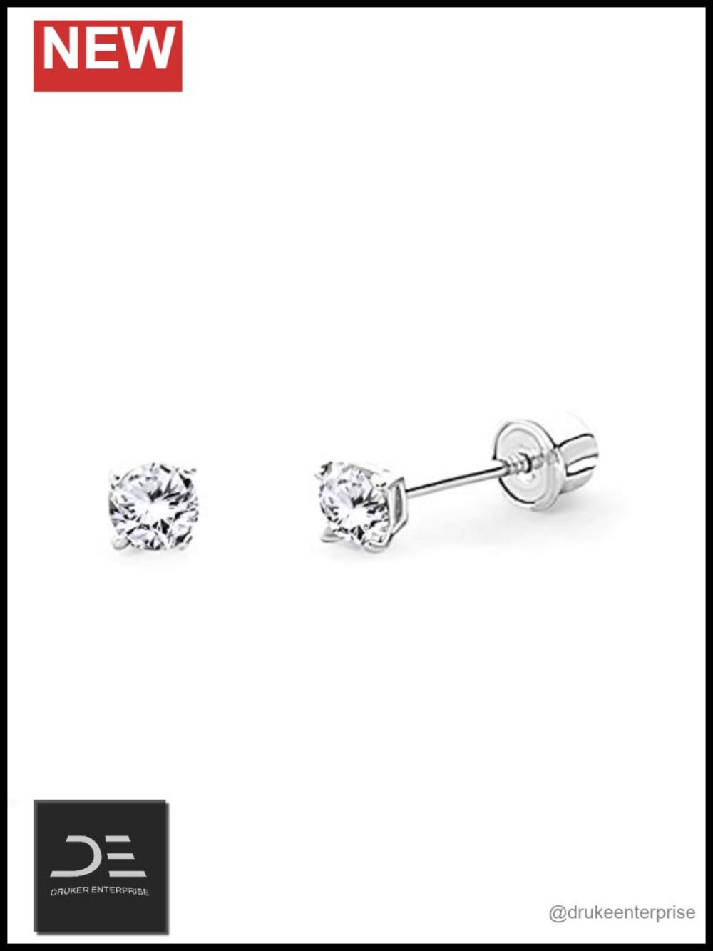 14k Real Gold Round Solitaire Basket Set Stud Earrings Screw Backs 5mm
